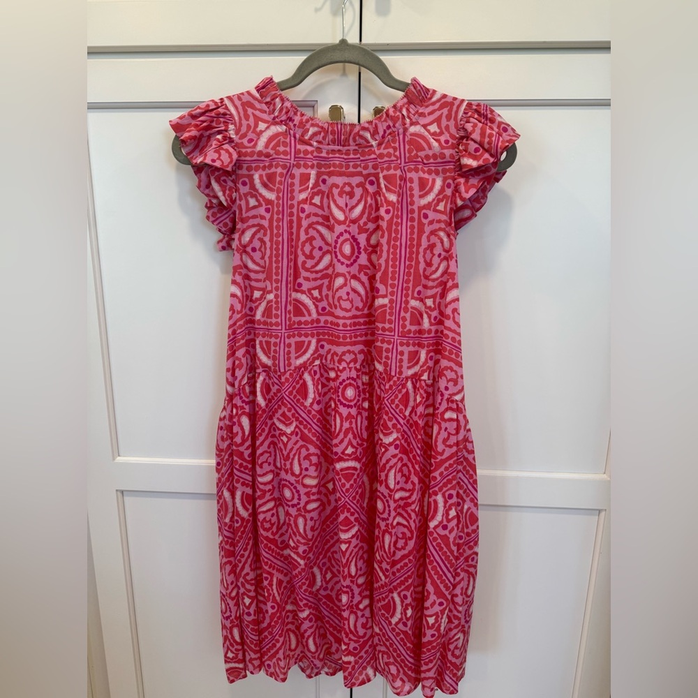 Vineyard Vines Pink Patterned Flutter-Sleeve Mini Dress